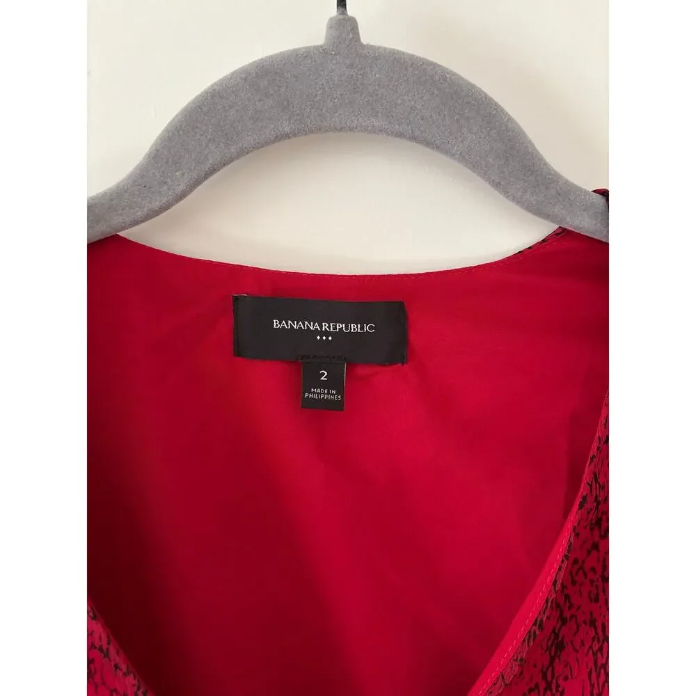 Banana Republic Red Black Print Sheer V Neck Long Sleeve Blouse Women’s 2 - Picture 9 of 9